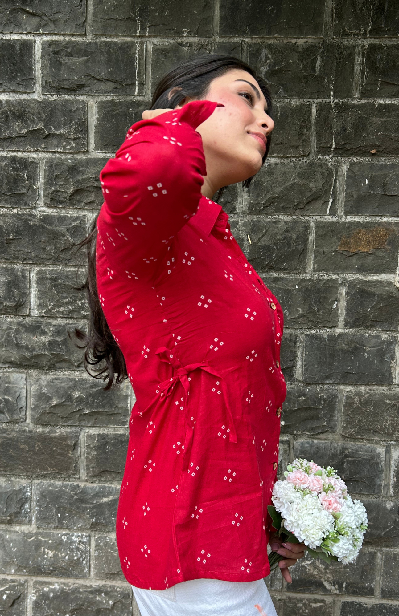 omfortable Red Bandhani Pure Cotton Shirt