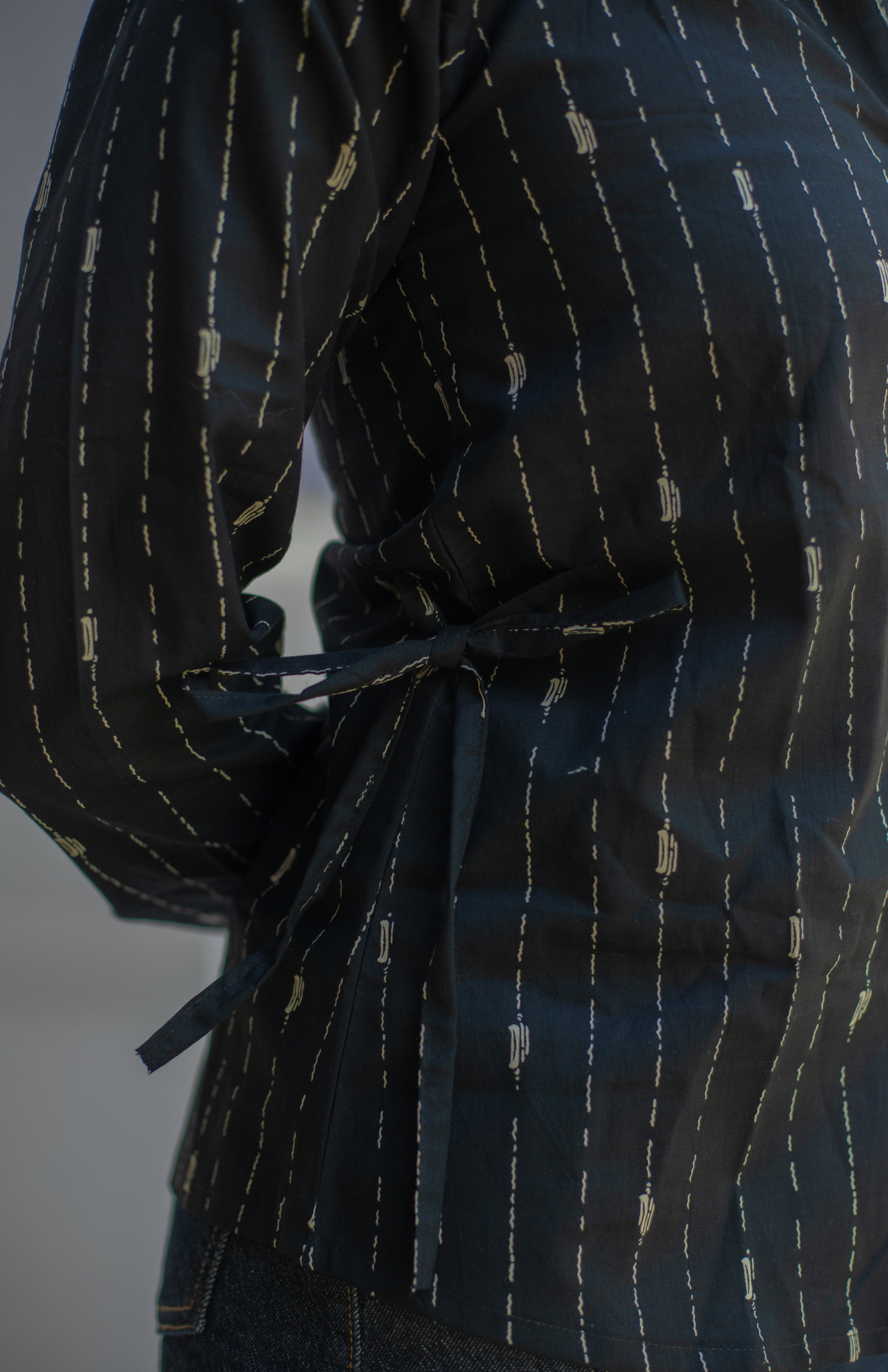 Black Full Sleeve Cotton Shirt with Adjustable Waist Tie