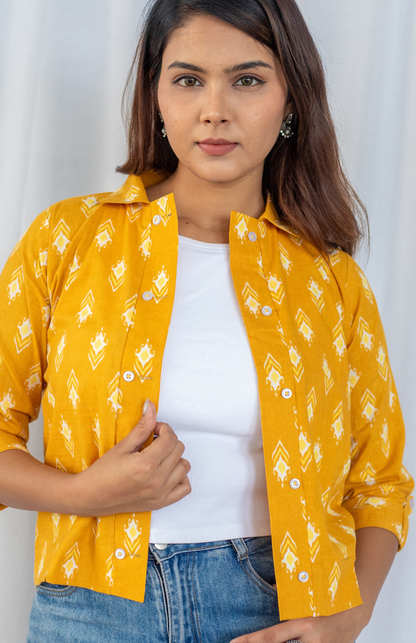 Yellow Ikat Print Double Button Shirt 