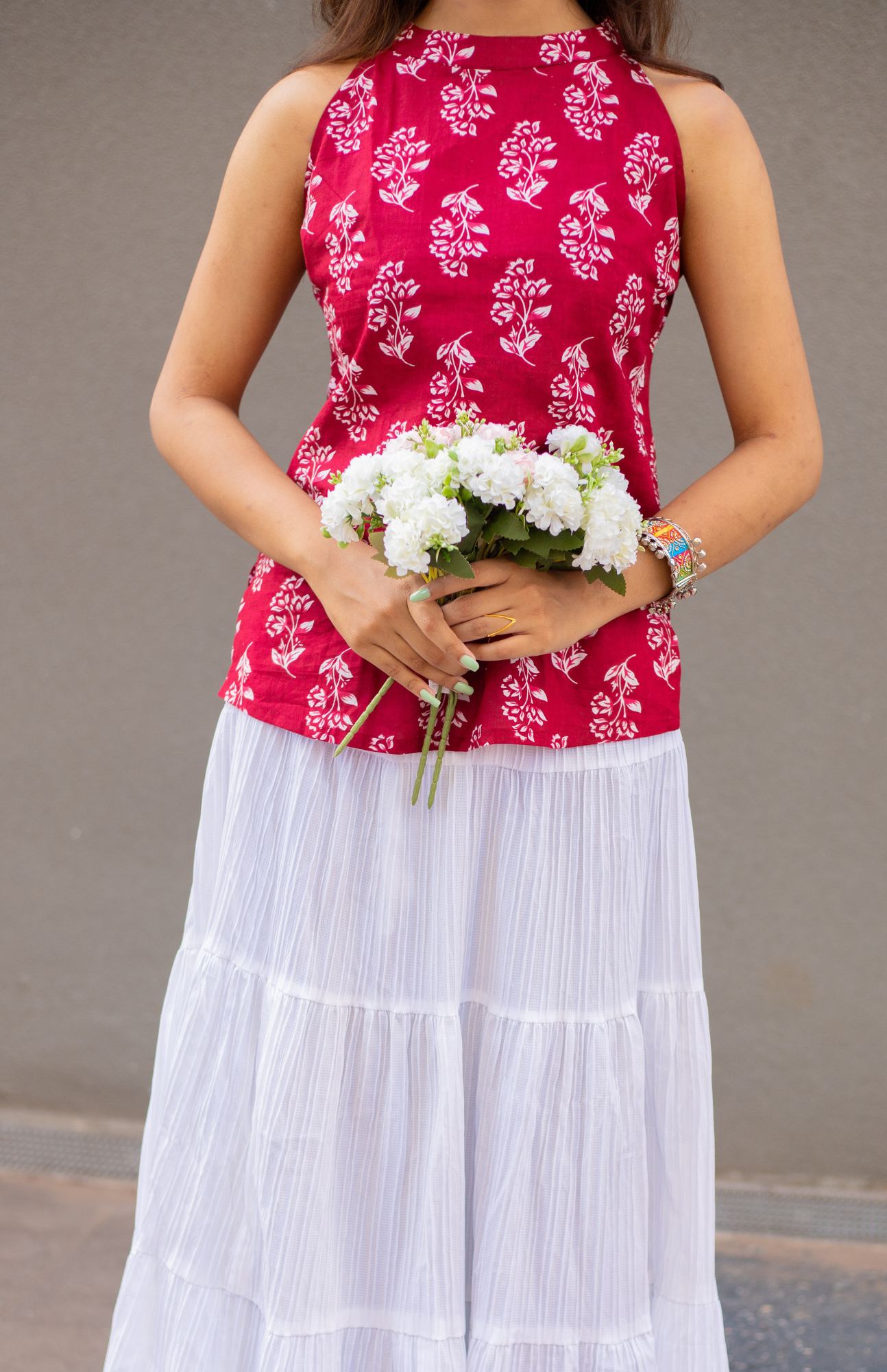 maroon halter neck cotton top
