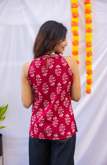 Sivasamgi maroon halter neck cotton top
