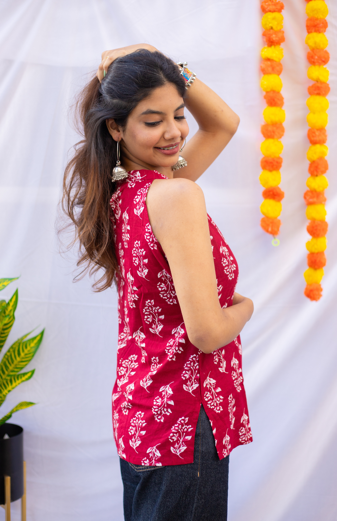 maroon halter neck cotton top