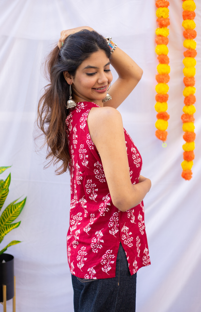 maroon halter neck cotton top