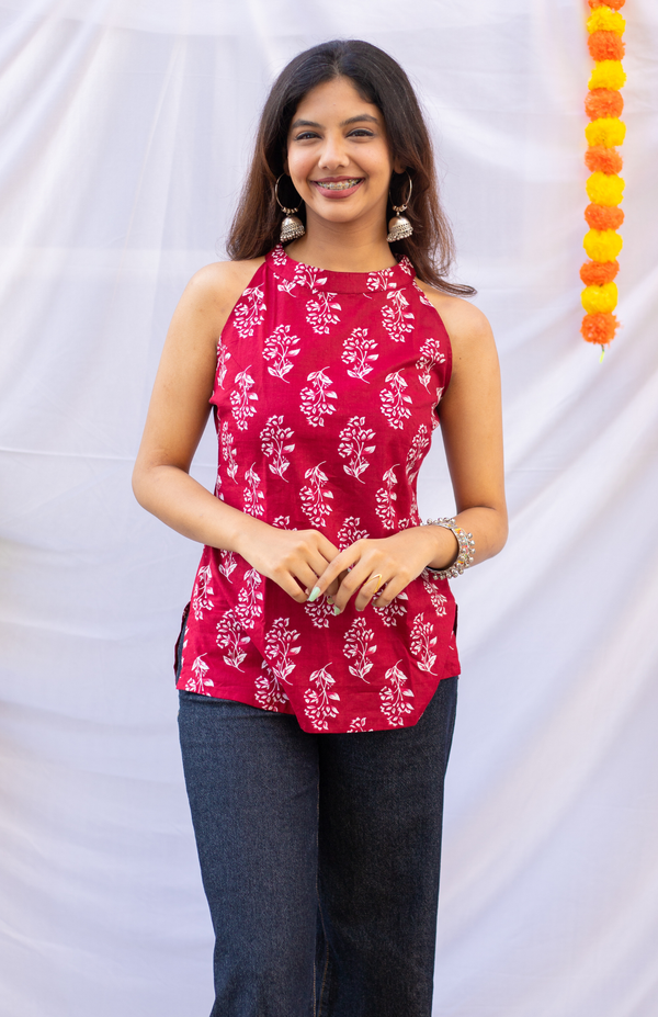 Sivasamgi maroon halter neck cotton top