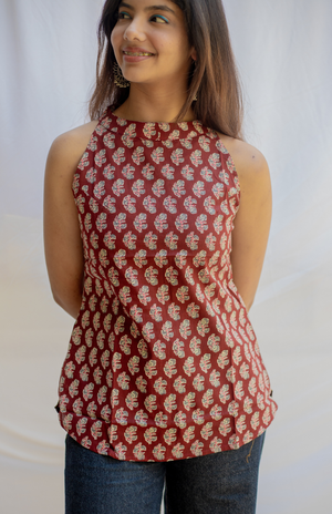 Earthen Grace Ajrakh Halter Neck Top