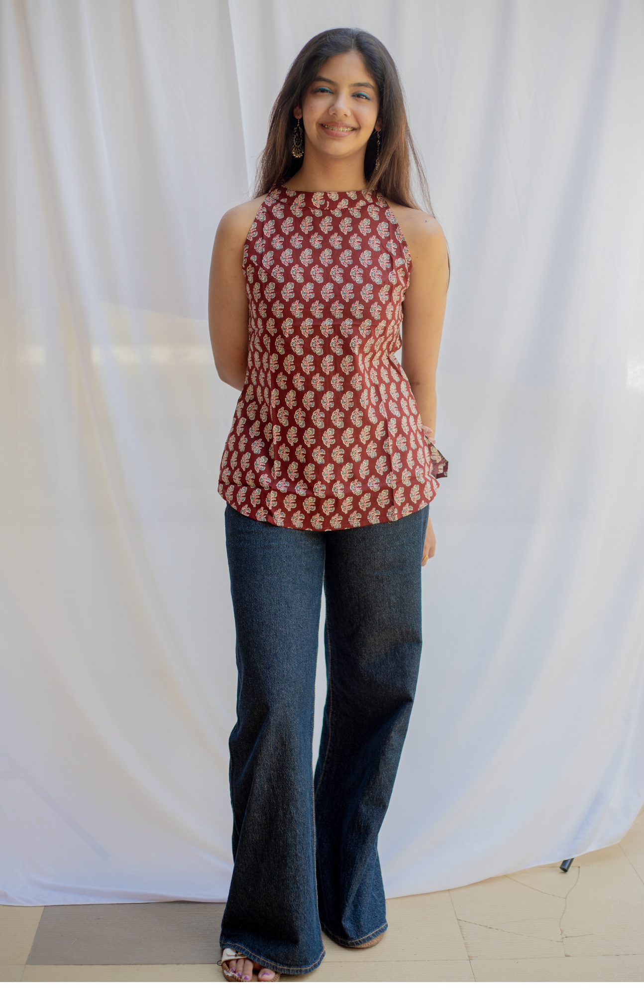 Chocolate brown halter neck top casual wear