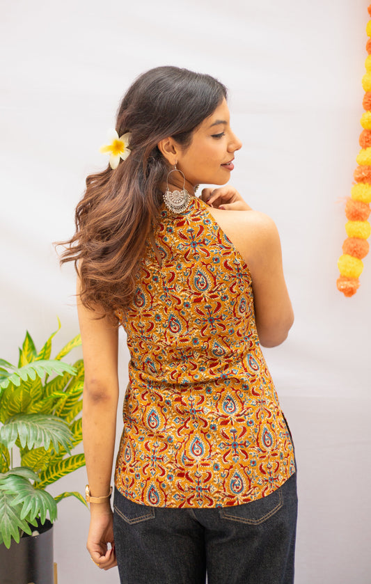 Sivasamgi Kalamkari Halter Neck Cotton Top 