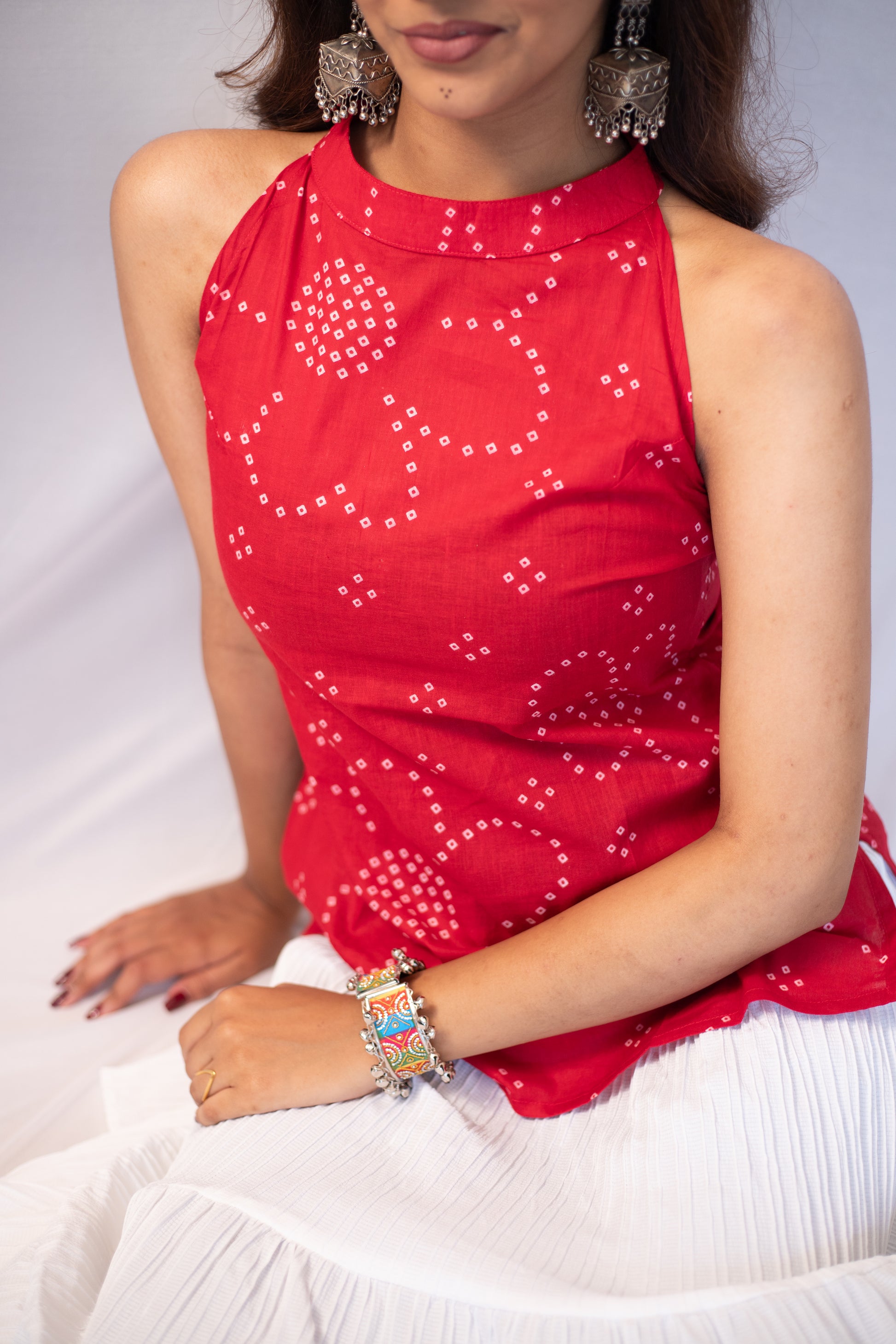 Bandhani Cotton Top Halter Neck Style  