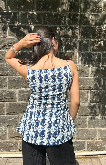 Blue & White Print Spaghetti Strap Top