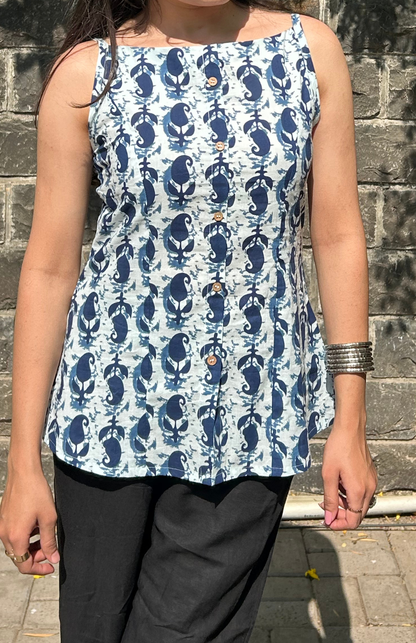 Blue & White Print Spaghetti Strap Top