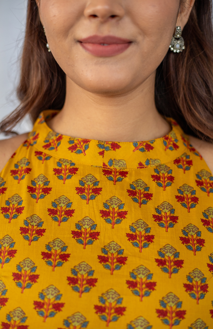 mustard ajrakh cotton top ajrakh print detail