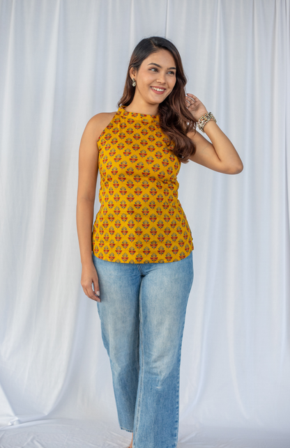 Mustard Yellow Halter Neck Top  model vie