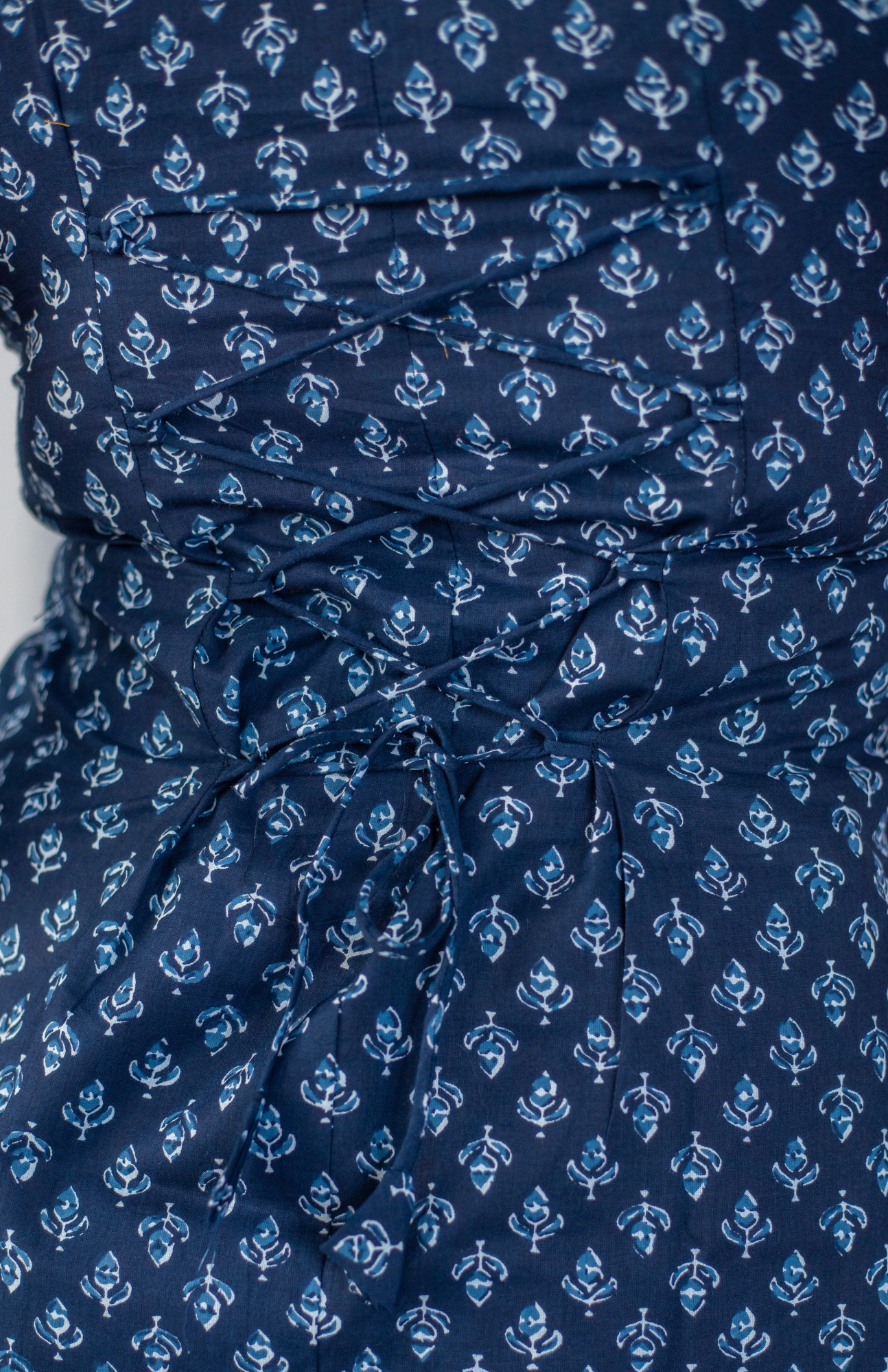 Indigo Blue Ajrakh Print Halter Neck Top with Tie-up back