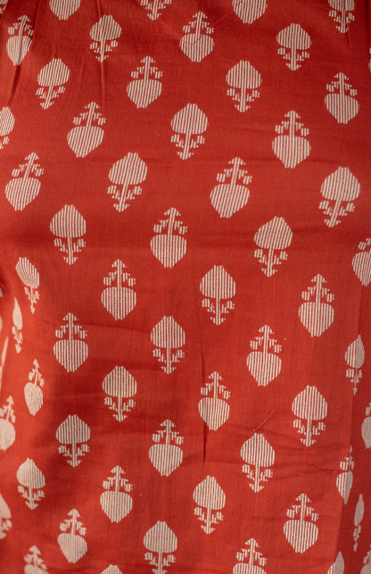 Rust Red Leaf Print V Neck Halter Neck Top