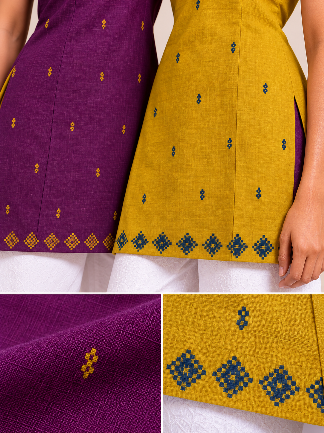 close up look of reversible halterneck short kurti