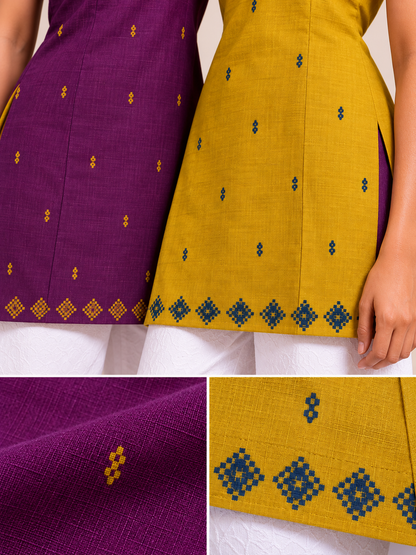 close up look of reversible halterneck short kurti