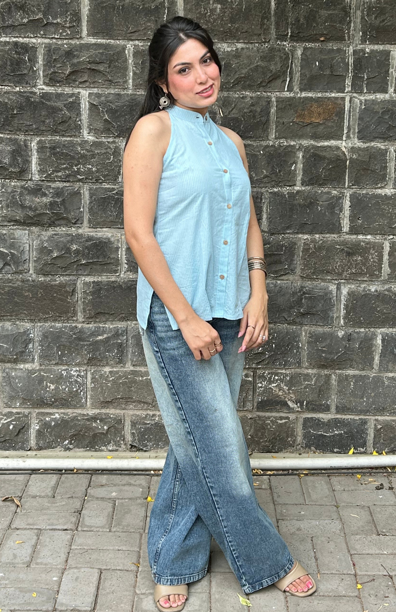  Mandarin Collar Halter Neck Shirt