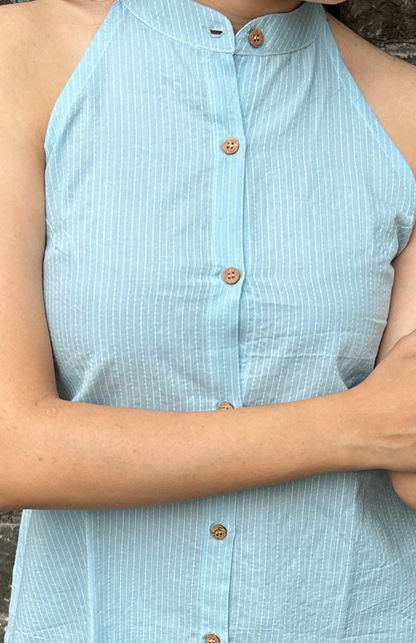 Mandarin Collar Halter Neck Cotton Shirt