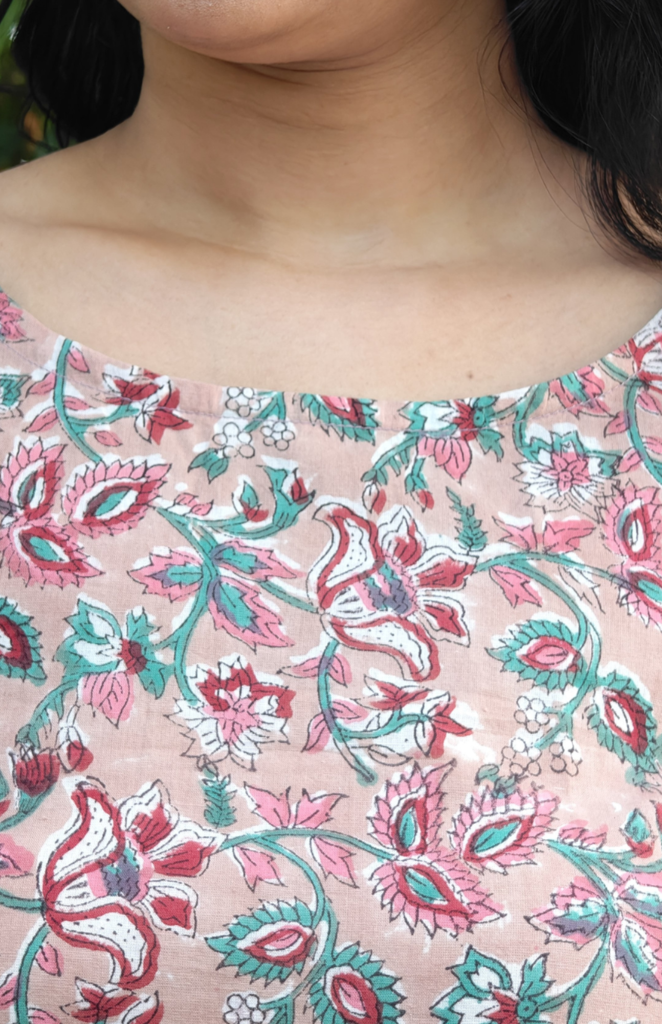 Pinkish Peach Floral Printed Camisole Cotton Top