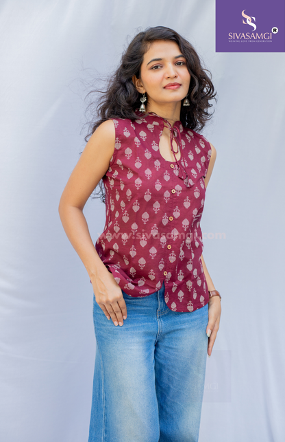 Wine maroon casual wear top for women