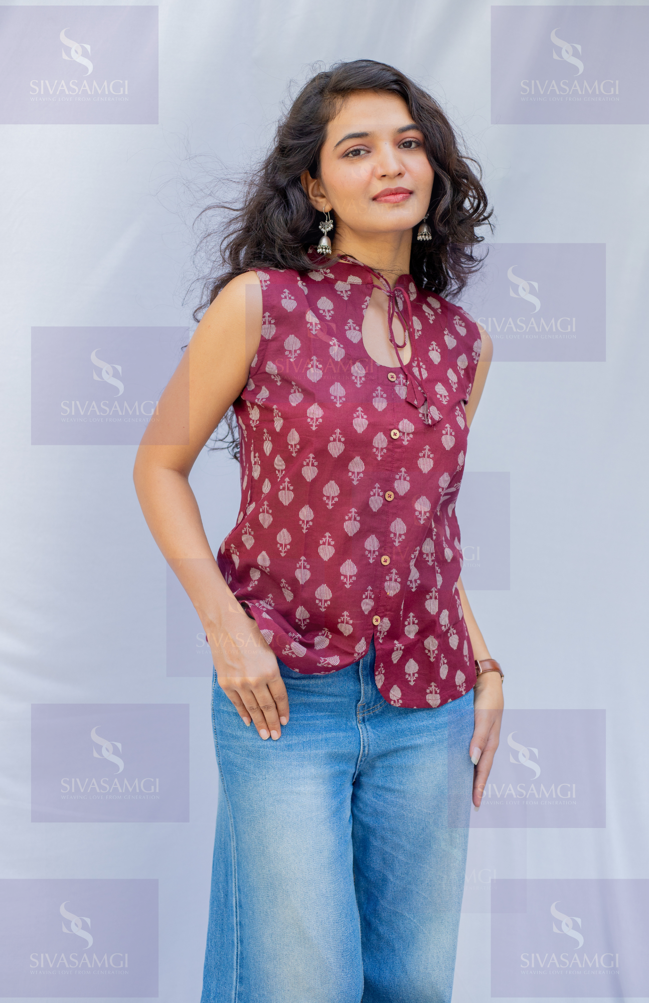 Wine maroon casual wear top for women