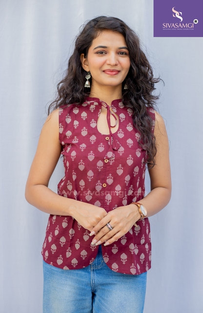 Womens wine maroon sleeveless office wear top