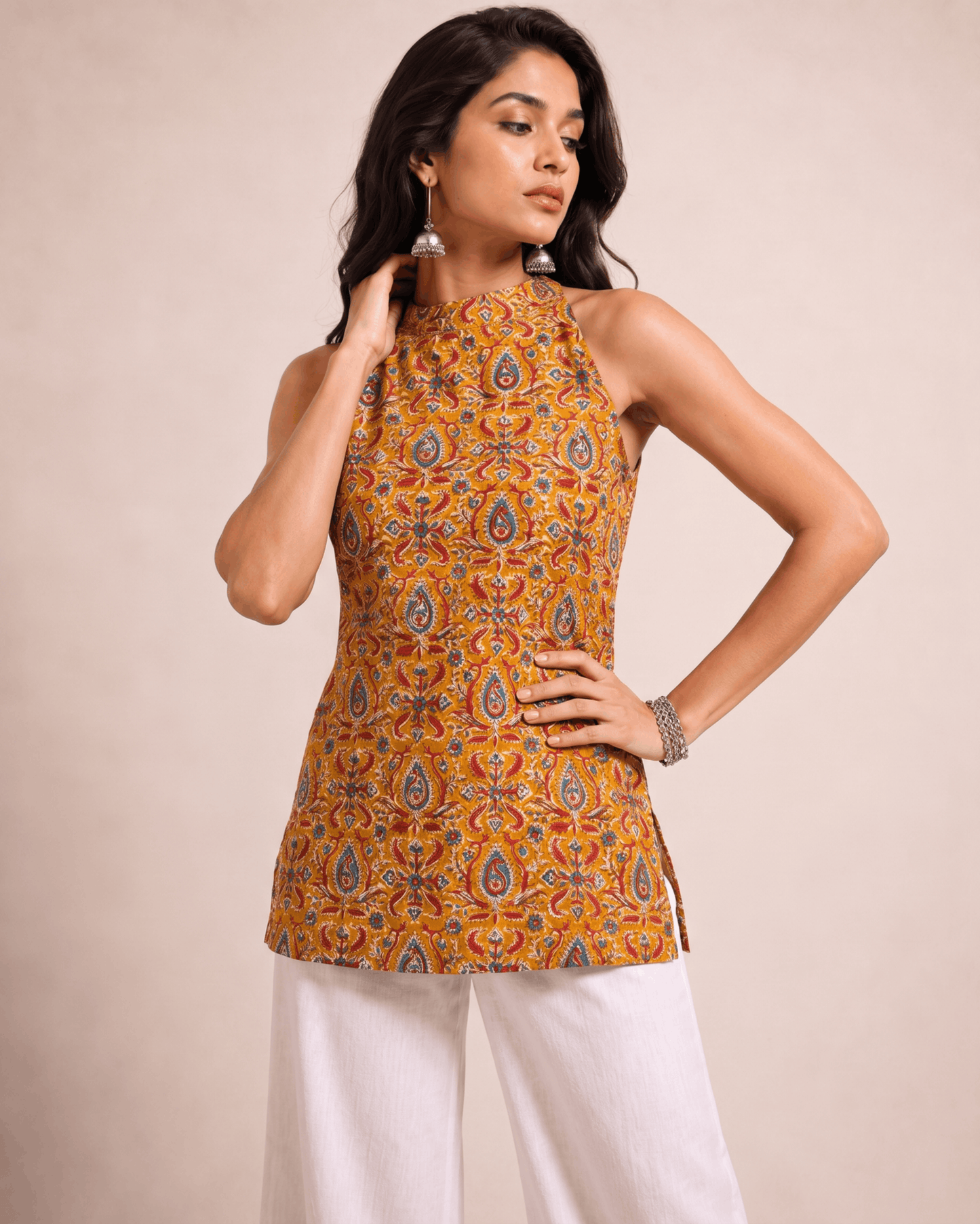 Kalamkari Cotton Halter Neck Top for Women | Sivasamgi