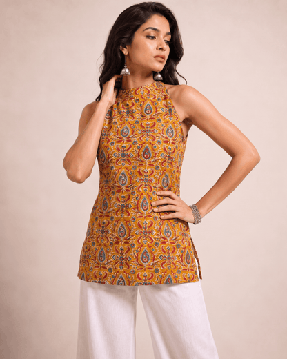 Kalamkari Cotton Halter Neck Top for Women | Sivasamgi
