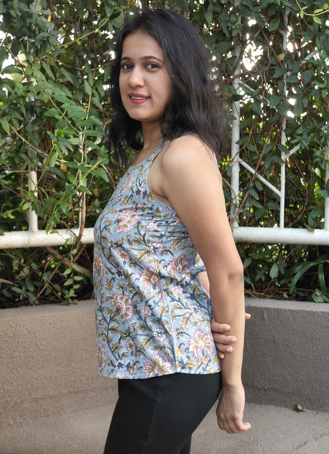 Grey Floral Printed Camisole Top